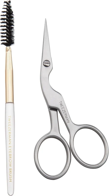 Tweezerman stainless steel eyebrow shaping scissors and brow brush