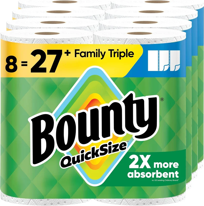 Bounty Quick-Size white paper towels, 8 Family Triple Rolls
