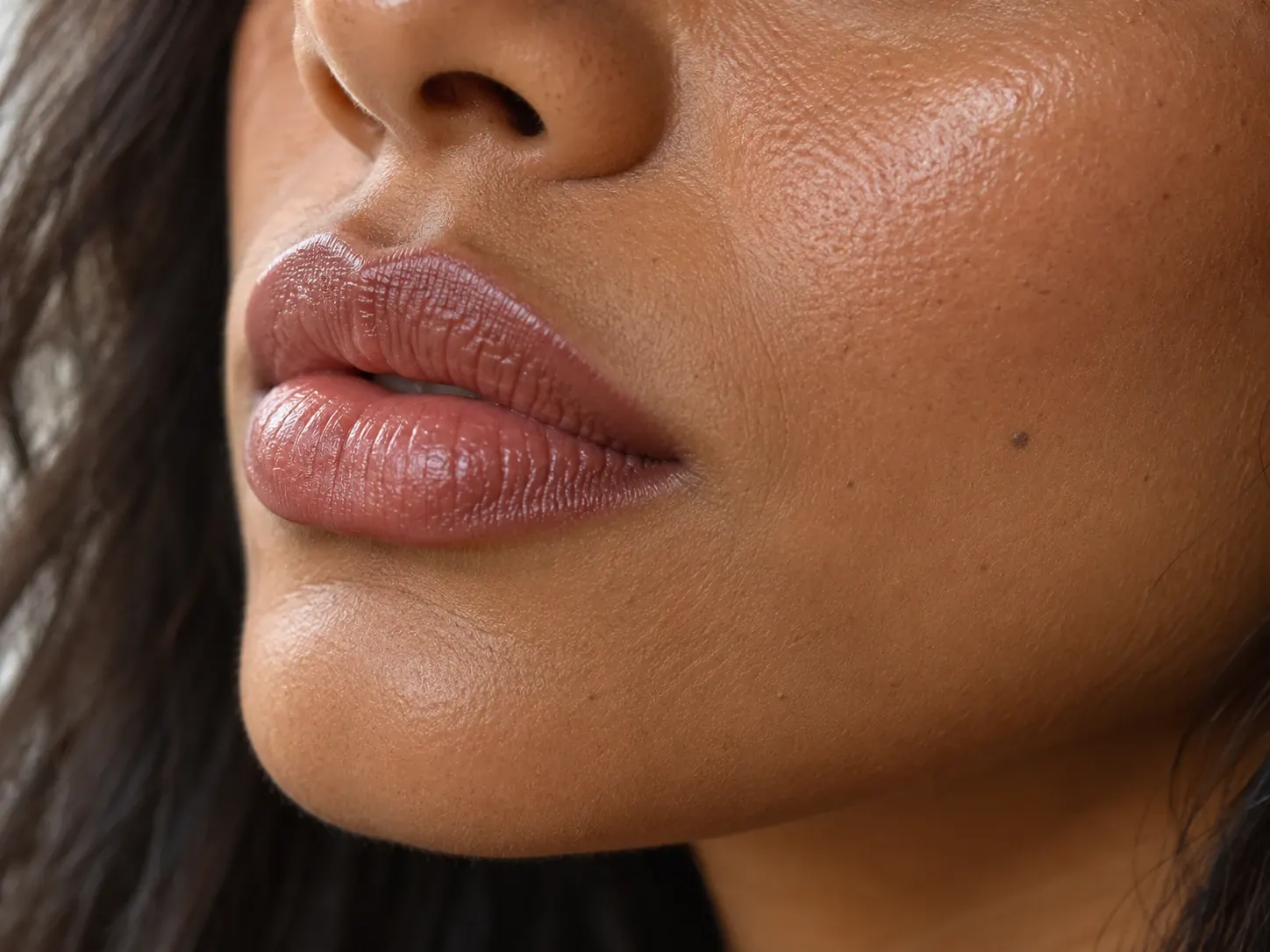 A close view showing lip color and definition